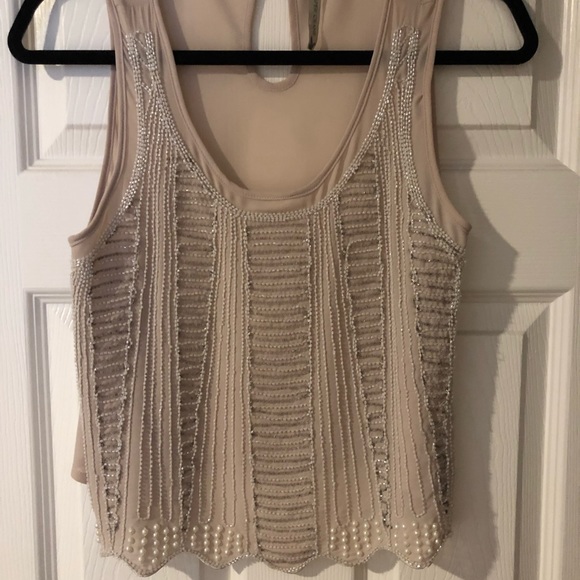 Beautiful beaded flowy cream tank top - Picture 1 of 3